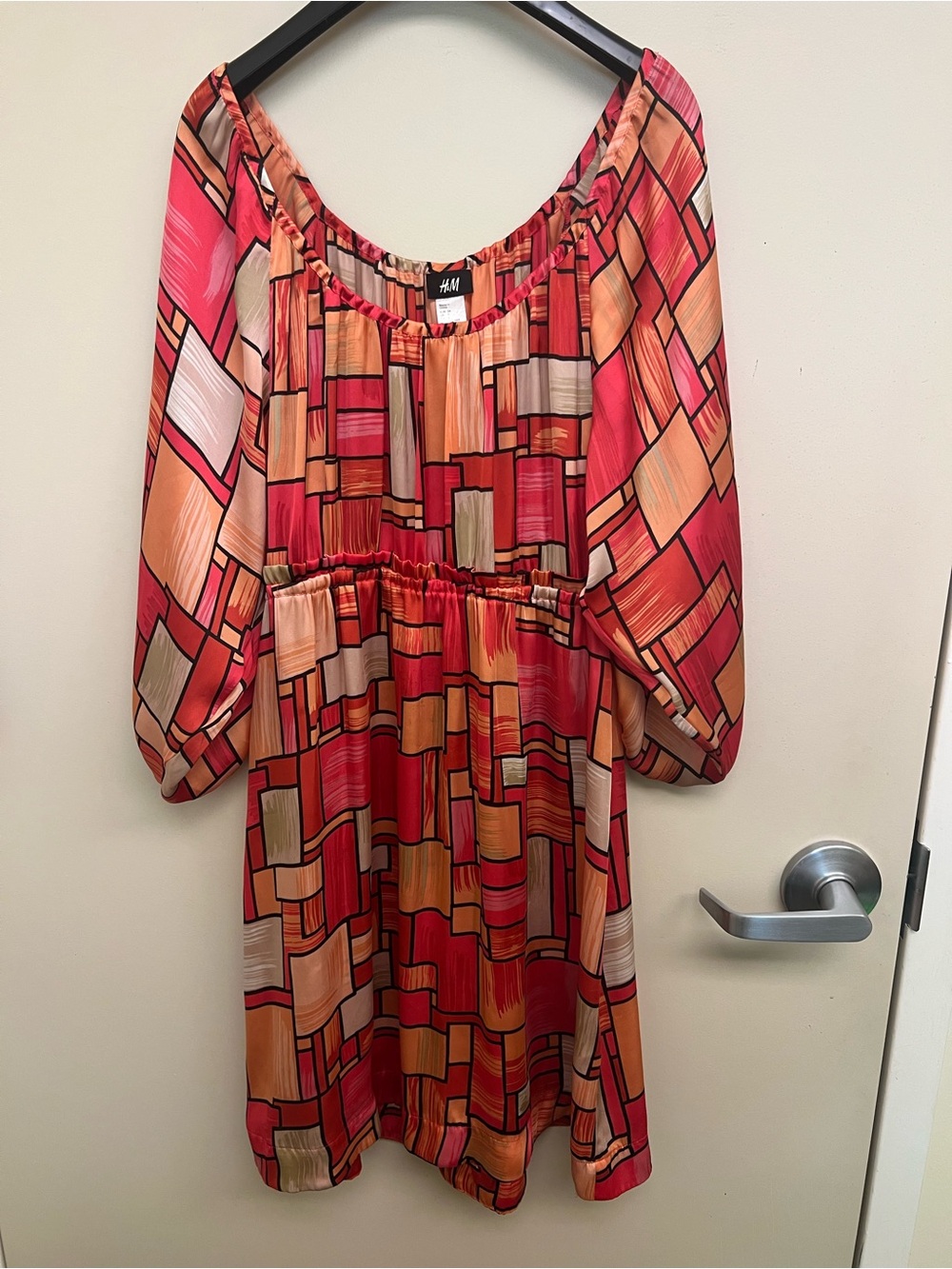 H&M Red and Orange Geometric Long-Sleeve Peasant Dress